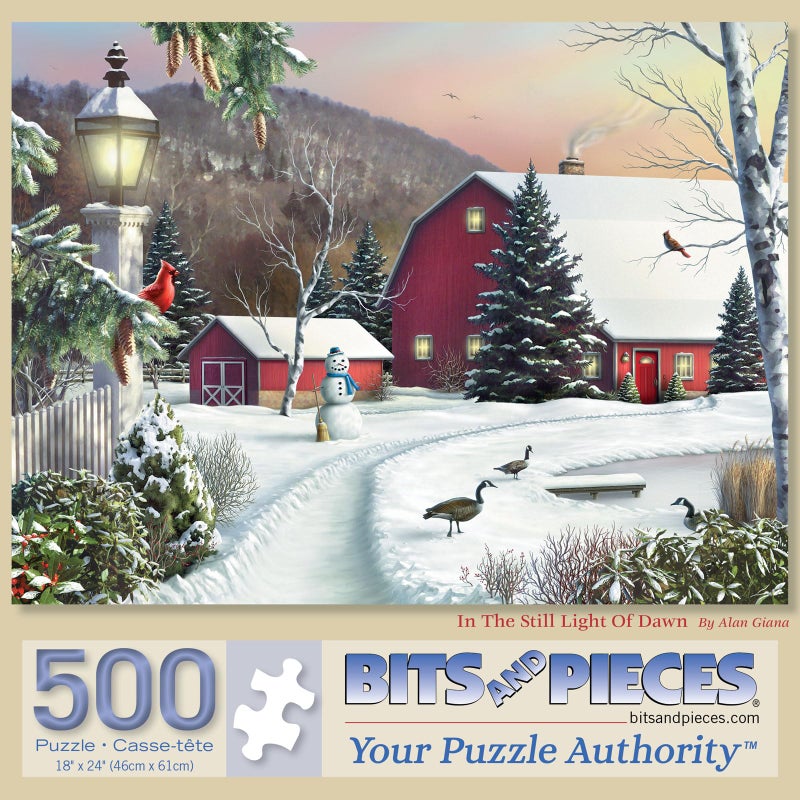 Bits and Pieces â€“ 1000 Piece Jigsaw Puzzle for Adults â€“ in The Still Light of Dawn - Snowy Barn with Birds, Winter Landscape Jigsaw Puzzle - by Artist Alan Giana, Completed Puzzle Size: 20" x 27" - Image 1